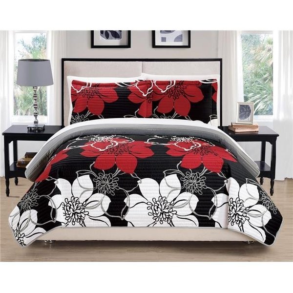 Fixturesfirst 7 Piece Capiz Abstract Large Scale Floral Printed Queen Quilt Set; Black Sheets FI22001